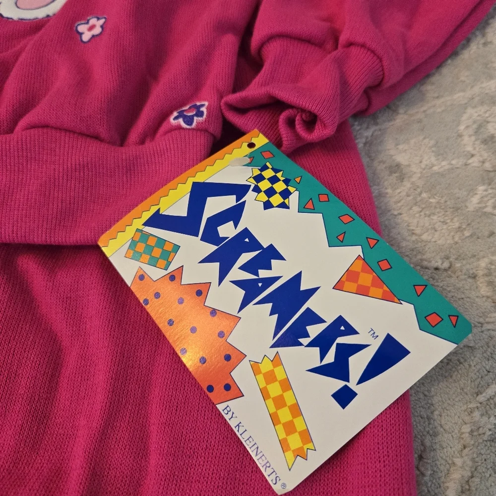 Vintage 1990s Fuschia Pink Teddy Bear Print Sweatsuit 2pc Set NWT